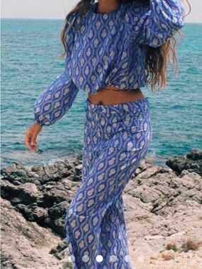 Zara Blue and White Printed Two-Piece Set